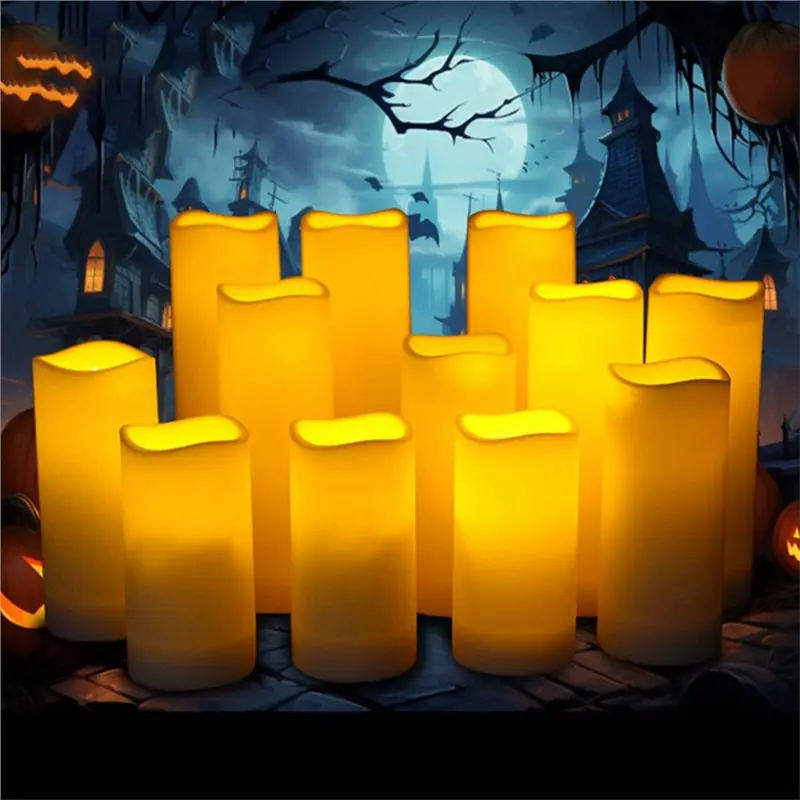 ABJY-12Pcs Lilin LED Berkedip Bertenaga Baterai Tahan Air Untuk Meja Makan Perapian Dengan Remote