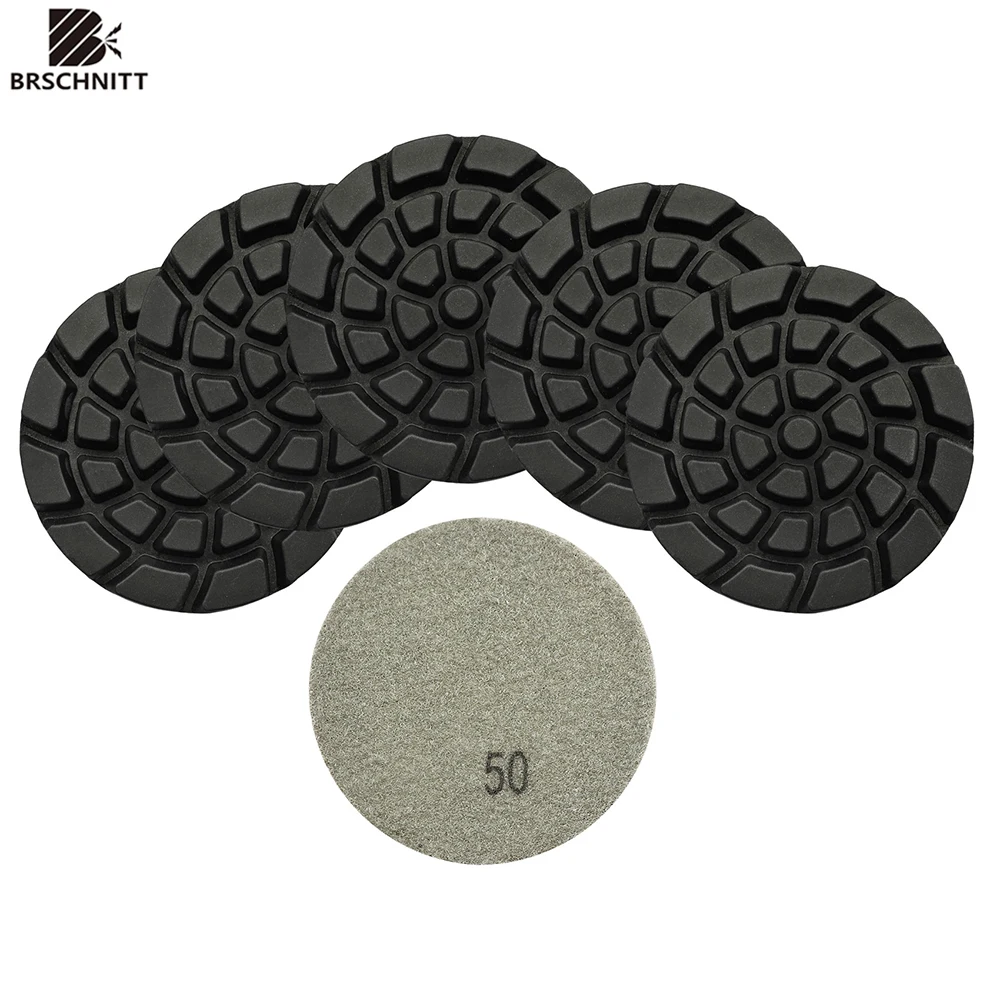 BRSCHNITT 6pcs/pk Dia 4inch 100mm Diamond Polishing Pads Resin Bond Sanding Disc for Cement Floor Concrete Renew floor Pads