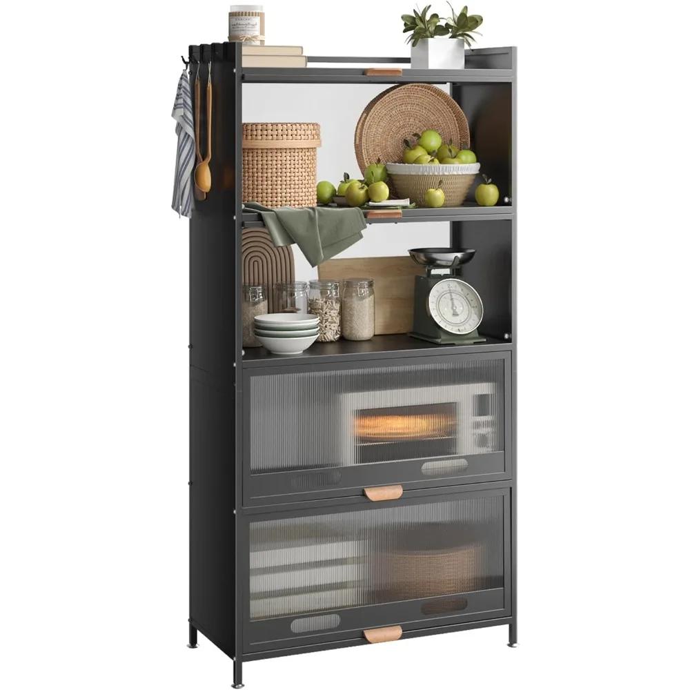 

Kitchen Storage Cabinets, Microwave Stand, Bakers Racks for Kitchens with Storage, Microwave cart, Transparent Flap