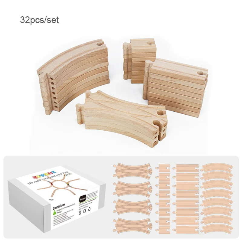 32pcs Wooden Train Set Multi-circular Track Compatible With Railroad Toy Wooden Track Toys For Girls & Boys