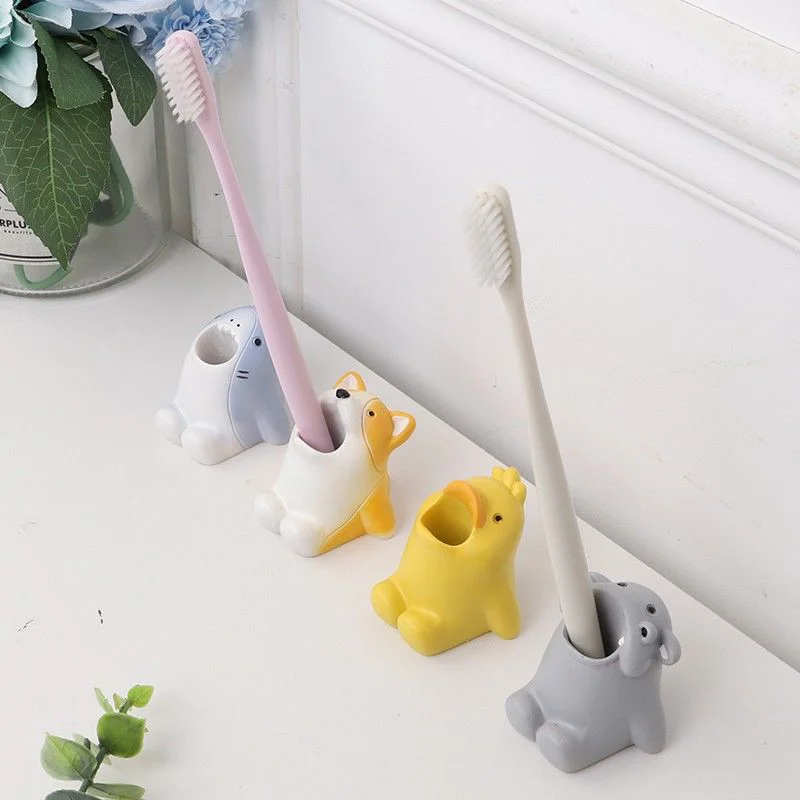 Cartoon Toothbrush Holder Stand Fun Resin Pen Pencil Holder Mini Single Tooth Brush Stand Creative Bathroom Organizer Storage