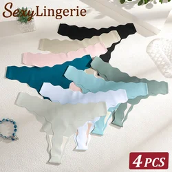 4PCS Women Seamless Wavy Design Panties Ultra-thin Panties Women Ice Silk Underwear Sexy Panty Low Waist G-string Female Solid