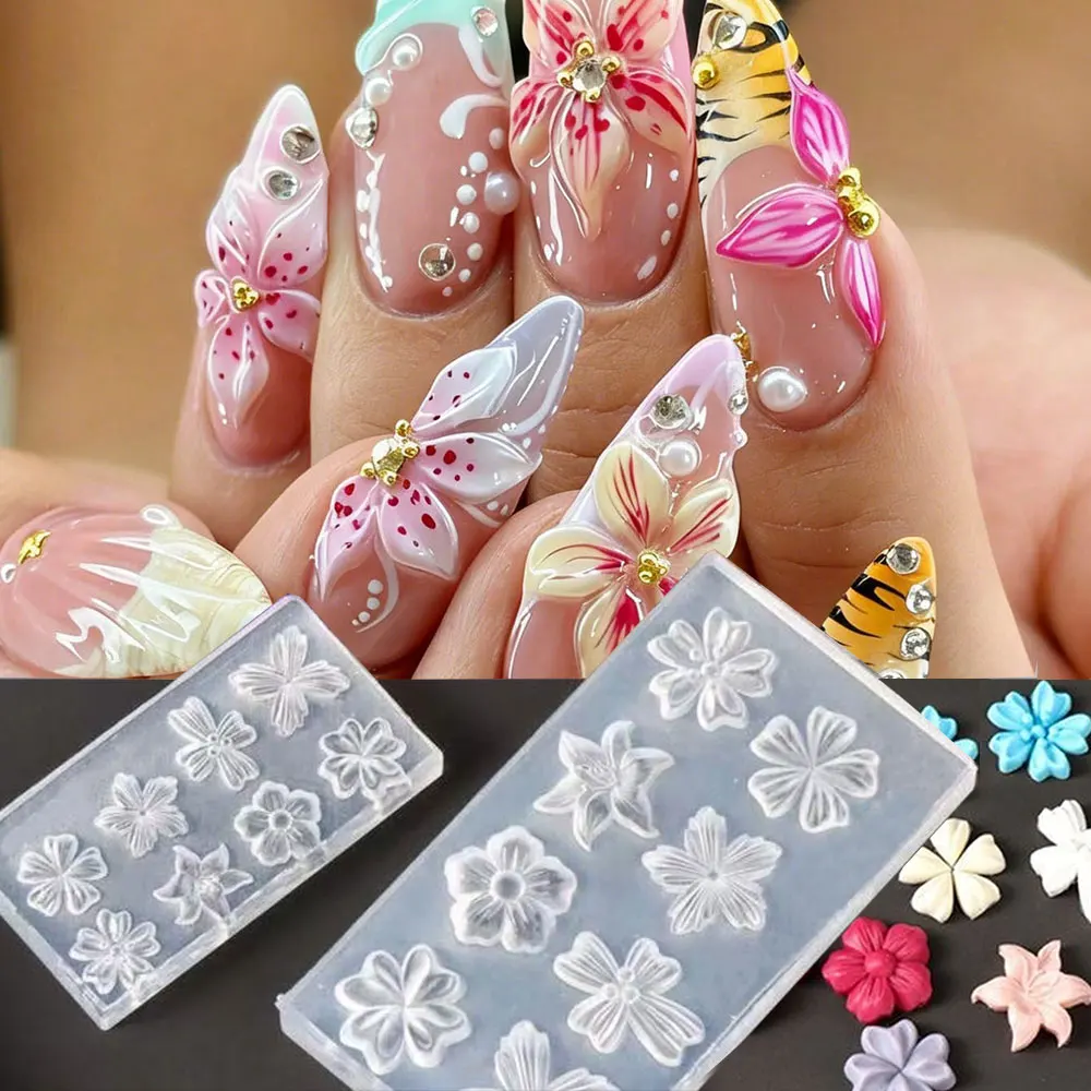 

Spring Flower Petals Silicone Nail Mold Lily Cherry Blossom Floral DIY Design Manicure Template Carving Nail Art Stencil Tools