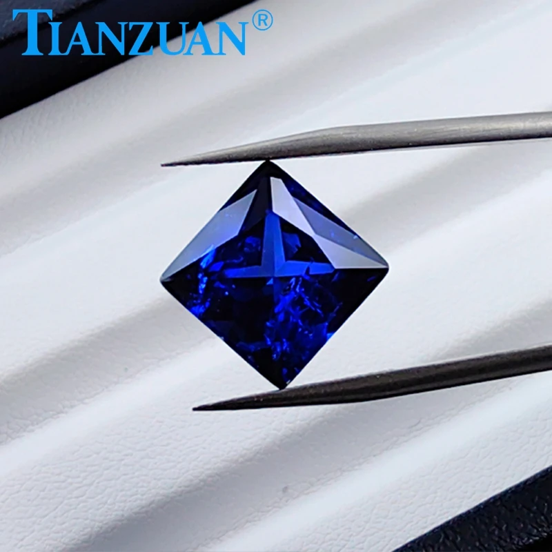 

Lab Grown Sapphire Square Shape Royal Blue Sapphire Princess cut Synthetic Corundum Gemstone with inclusions loose stone