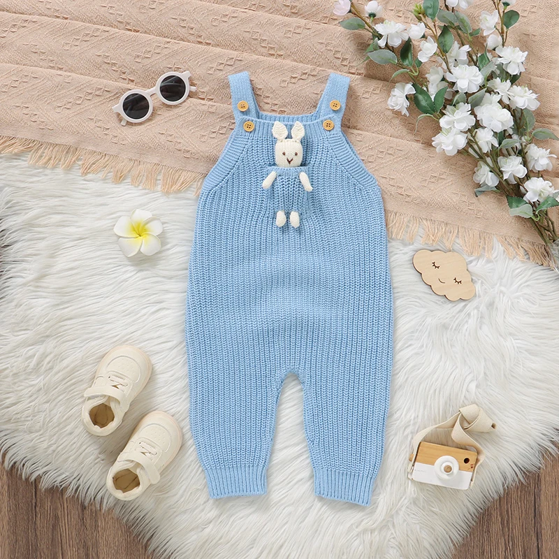 

Детский комбинезон, вязаная одежда для новорожденных Bebe, комбинезоны для детей 0-18 месяцев, лето-осень, комбинезон для мальчиков и девочек, комбинезон без рукавов с милыми 3D кроликами