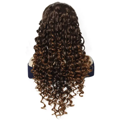 Imagen 2 del producto Peluca sintética de encaje 13*2, pelo rizado marrón, peluca con malla frontal de parte libre de 24 pulgadas de longitud para mujeres sexys de moda