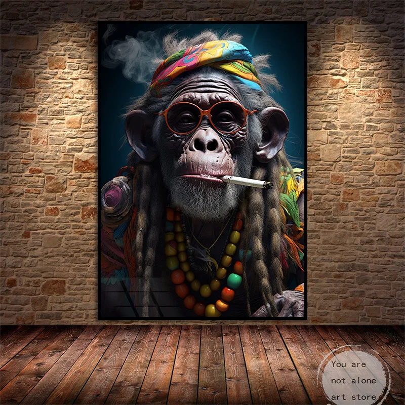 Funny Street Style Trendy Monkey Abstract Animal Gorilla Smoking Art Poster Canvas Painting Wall Prints Picture Room Home Decor