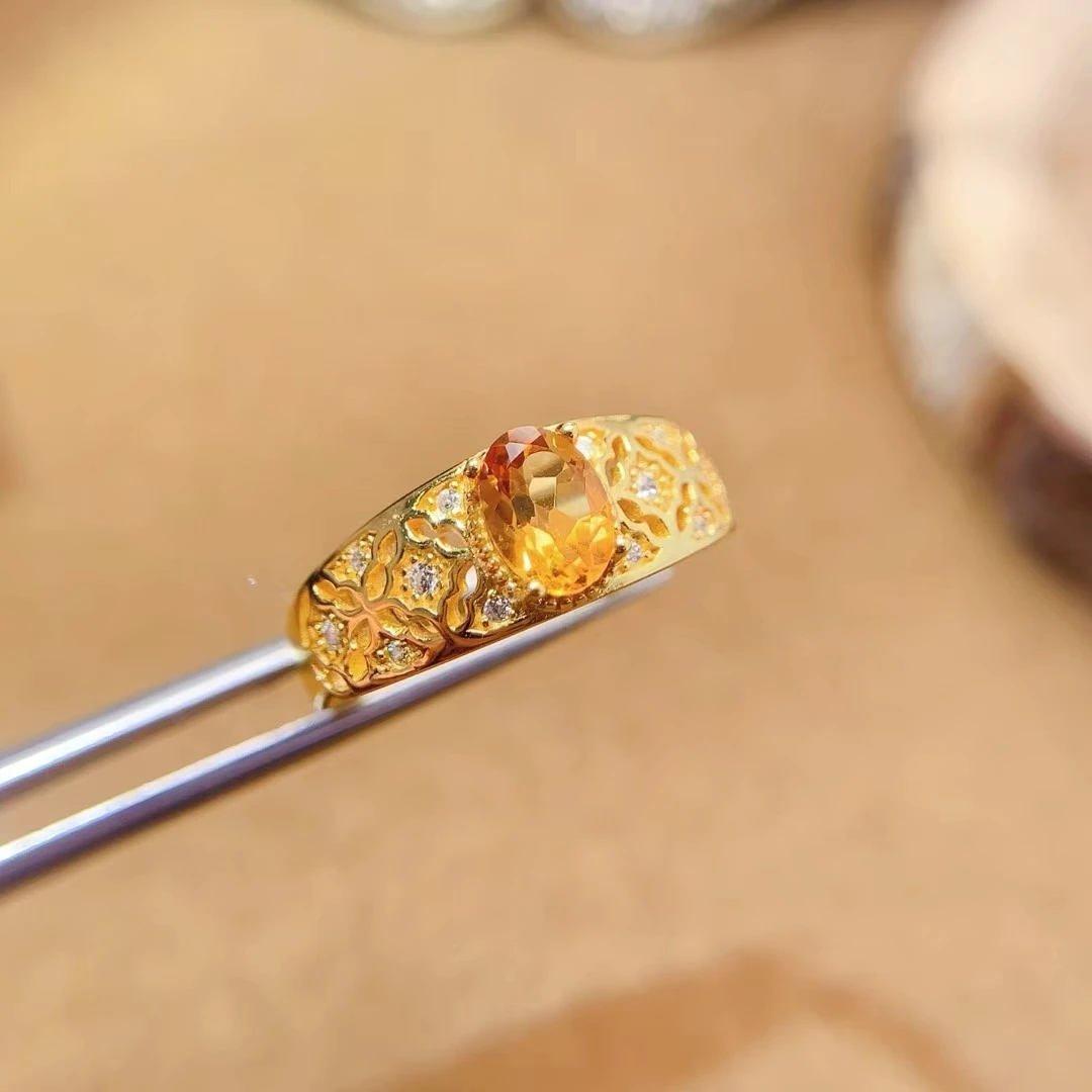 KJJEAXCMY Natural Citrine Women's Ring S925 Silver Electroplating Process Inlaid High Clarity Support Testing Birthday Party
