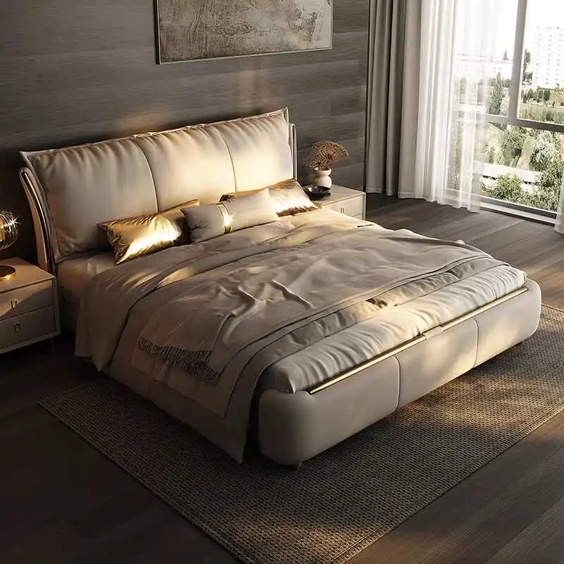 Marco De cama moderno De princesa Beige, marcos De Cama doble De diseño impermeables para dormitorio, Camas De Dormitorio De tamaño completo, muebles para el hogar