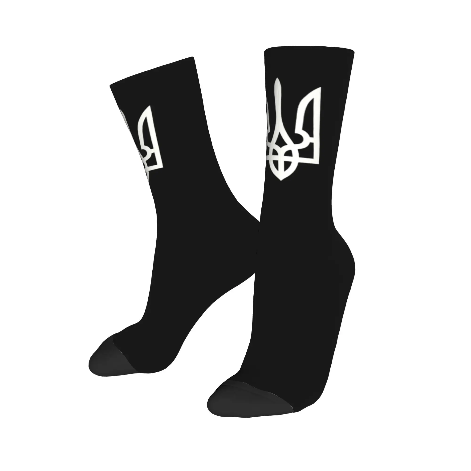 

Custom Ukraine National Emblem Men Women Crew Socks Unisex Cute 3D Printing Dress Socks