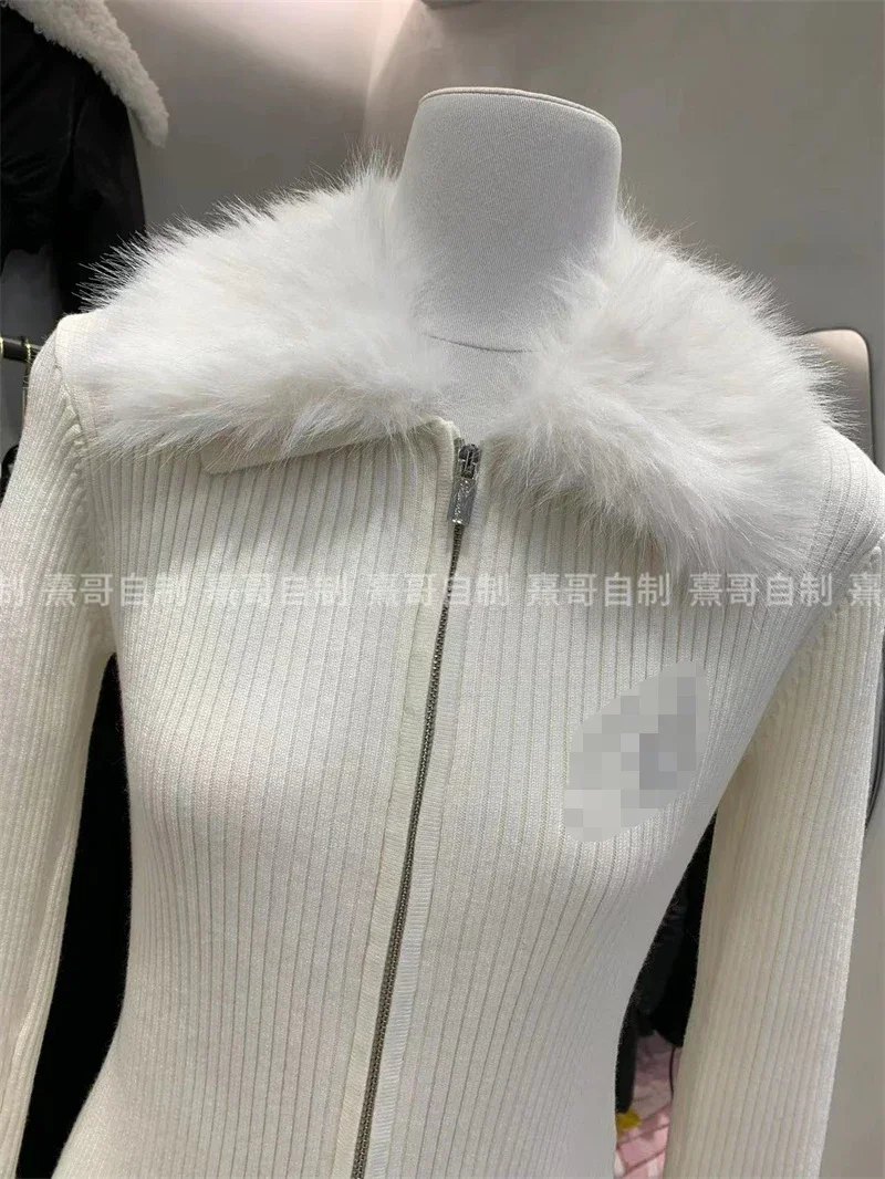 Fashionable Neckline Cuff Furry Slim Fit Temperament Trend All-Match High-End Beautiful 2024 Spring New Feminine Sweaters