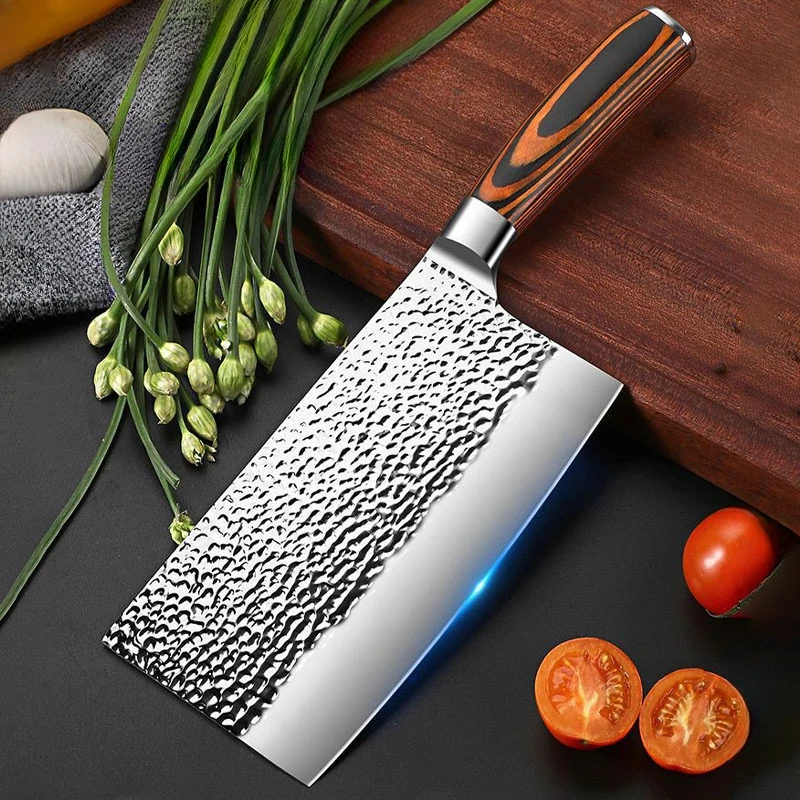 

Forged flat head kitchen knife household stainless steel carving knife Kitchen sharp wooden handle kitchen knife,kitchenutensils