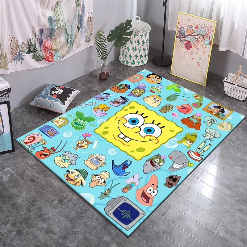 SpongeBob Pattern Large Size Area Rugs 3D Carpet for Home for Living Room Bedroom Sofa Decor Floor Kids Play Anti-Slip Mats Gift