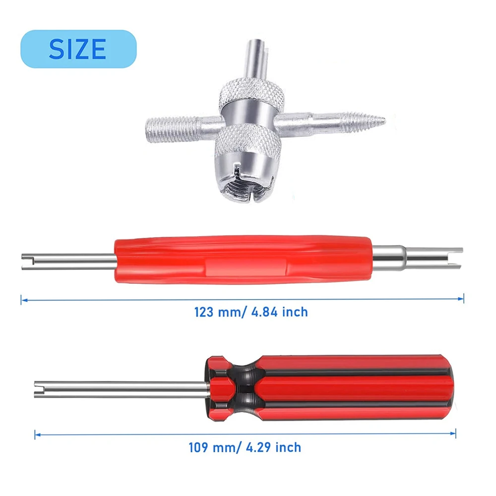 DSYCAR 6Pcs Tire Valve Stem Removal Tool - Single and Double Heads Valve Core Remover, 4-Way Valve Tool