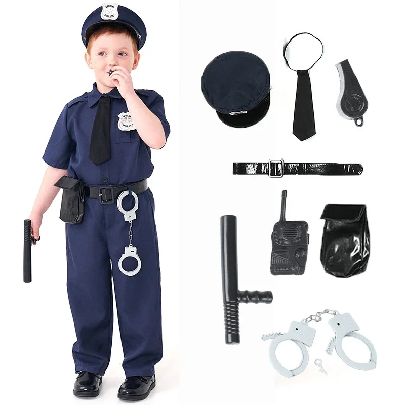 

Blue Child Kids Police Policeman Costume Uniform for Boys Role Play Complete Set