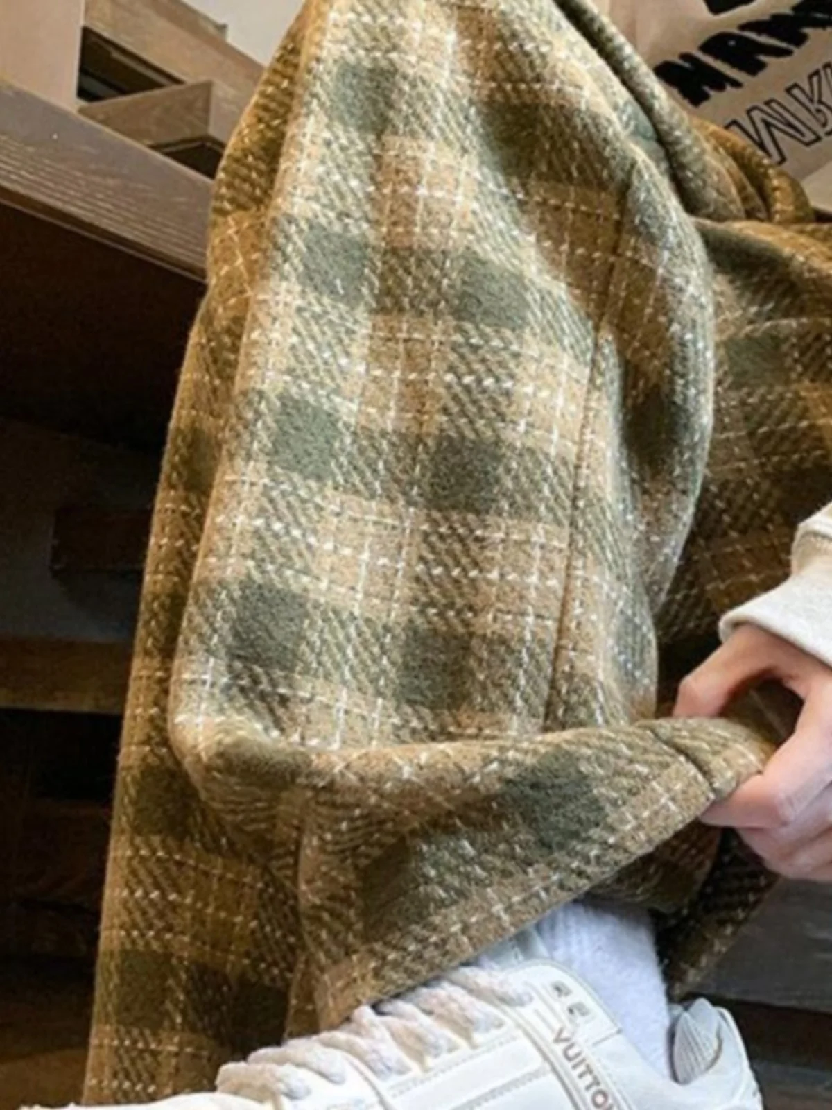 

Мужские твидовые повседневные брюки большого размера, прямые, удлиненные, свободного кроя, модные, трендовые, молодежные, для отдыха, весна-осень