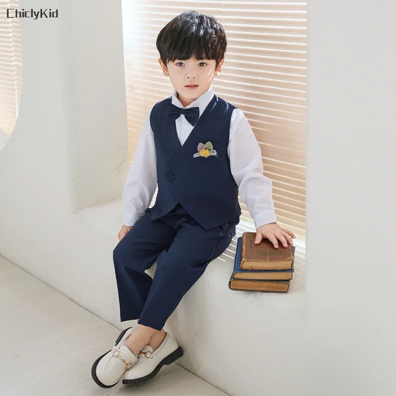 Kids Waistcoat Shirt Bib Pants Overalls Wedding Clothes Set Boys Suit Shorts Vest Suits Children Gentlemen Toddler Formal Dress