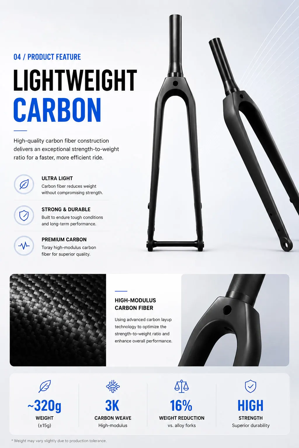 Carbon-Rennradgabel 700C Scheibenbremse, Flat Mount, Ultraleicht T800 Toray, 100x12mm Steckachse/Schnellspanner, Gerade/Konische Gabelschaft – Detail 4