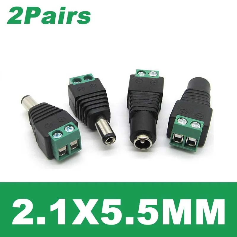 4pcs 12V DC Connector Barrel Jack Adapter Female Male 5.5 2.1 2.5 mm DC Power Connectors For LED Strip Light Power Adapter