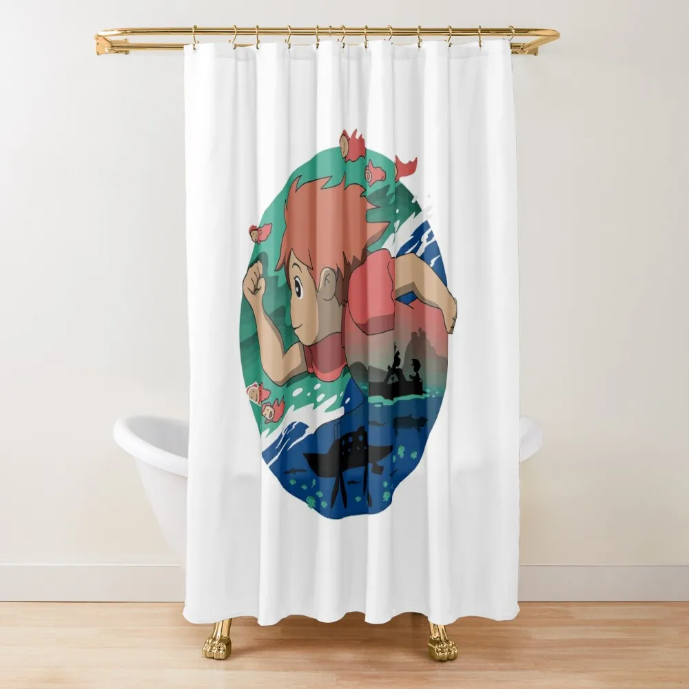 kelalen Ponyo on the Cliff by the Sea lungaku Shower Curtain Shower Bathroom Bathroom Box Curtain