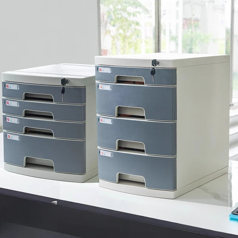 Locking File Box - Multi-Layer Desktop Organizer, Large Capacity Document Drawer with Visible Compartments, Office Storage