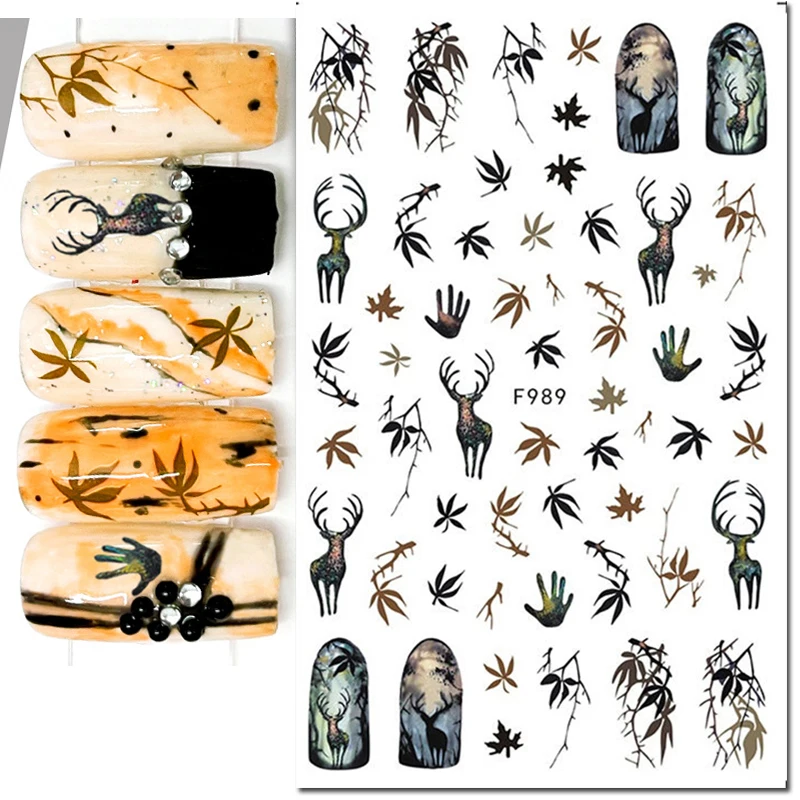 Nail Art 3d Adhesive Sliders Stickers Autumn Winter Xmas Maples Leafs Decals Nail Accessories Decoration Salon Beauty