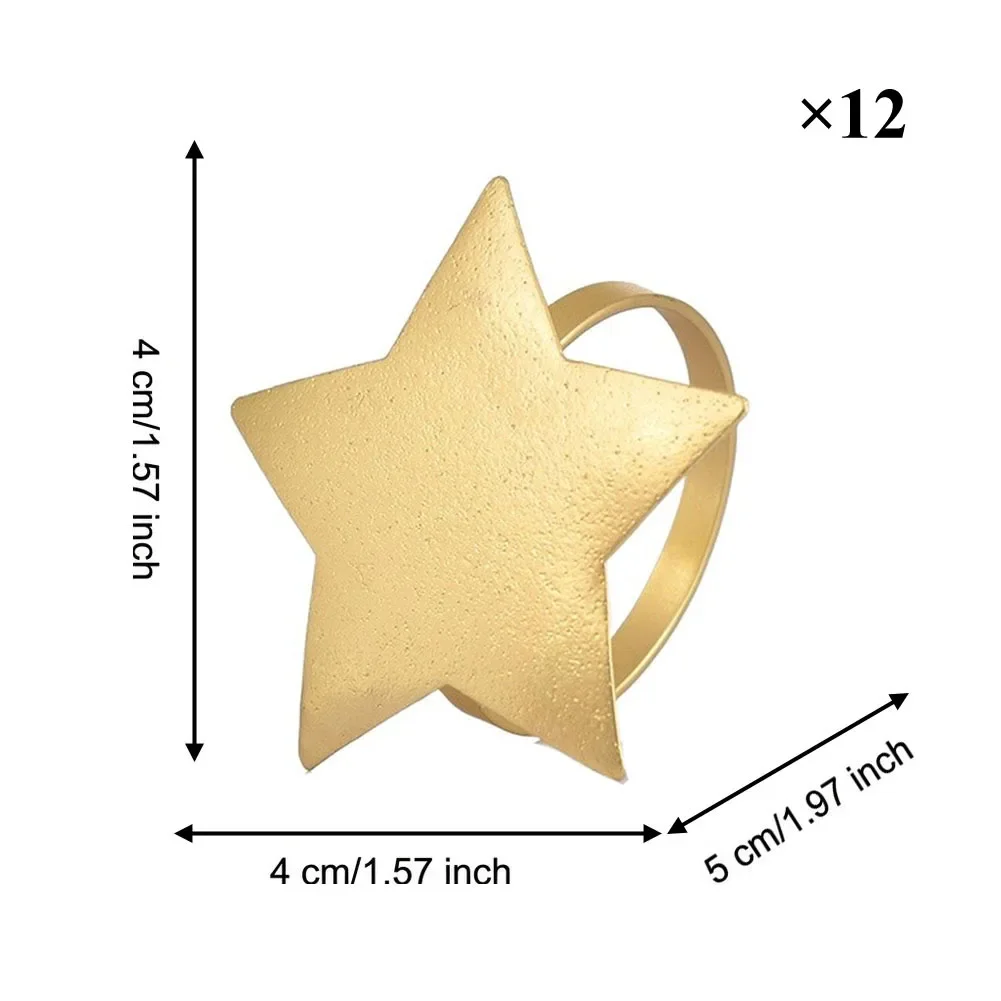 Electroplated Iron Star Napkin Rings 12 Piece Set Featuring Uniform Matte Gold and Classic Five Point Geometry