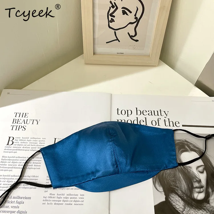 Tcyeek, 100% 리얼 실크 마스크, 남녀공용 자외선 차단제 자외선 차단, 통기성 스포츠 사이클링 코너 3D 마스크, 여름 가을 A487122QC
