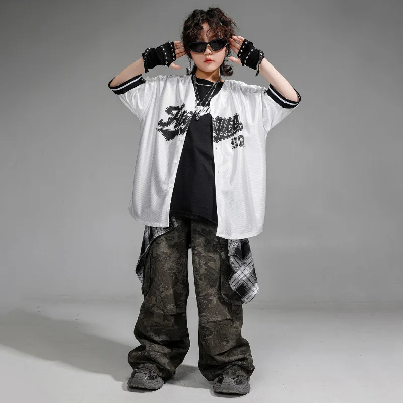 

Детская одежда в стиле хип-хоп, серебряный бейсбольный кардиган, рубашка, камуфляжные повседневные брюки-карго с парашютом для девочек и мальчиков, танцевальный костюм, одежда