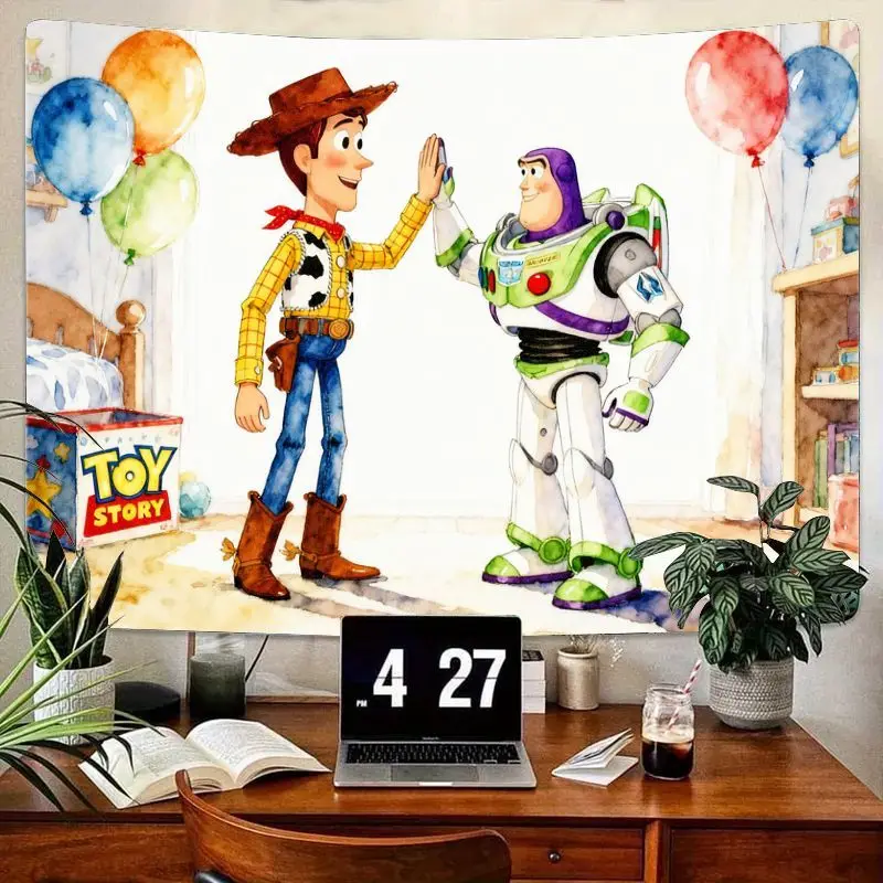 

1 шт., гобелен Disney Pixar Toy Story Woody & Buzz High-Five, акварельный мультяшный настенный рисунок для декора детской комнаты, спальни, мальчиков и девочек