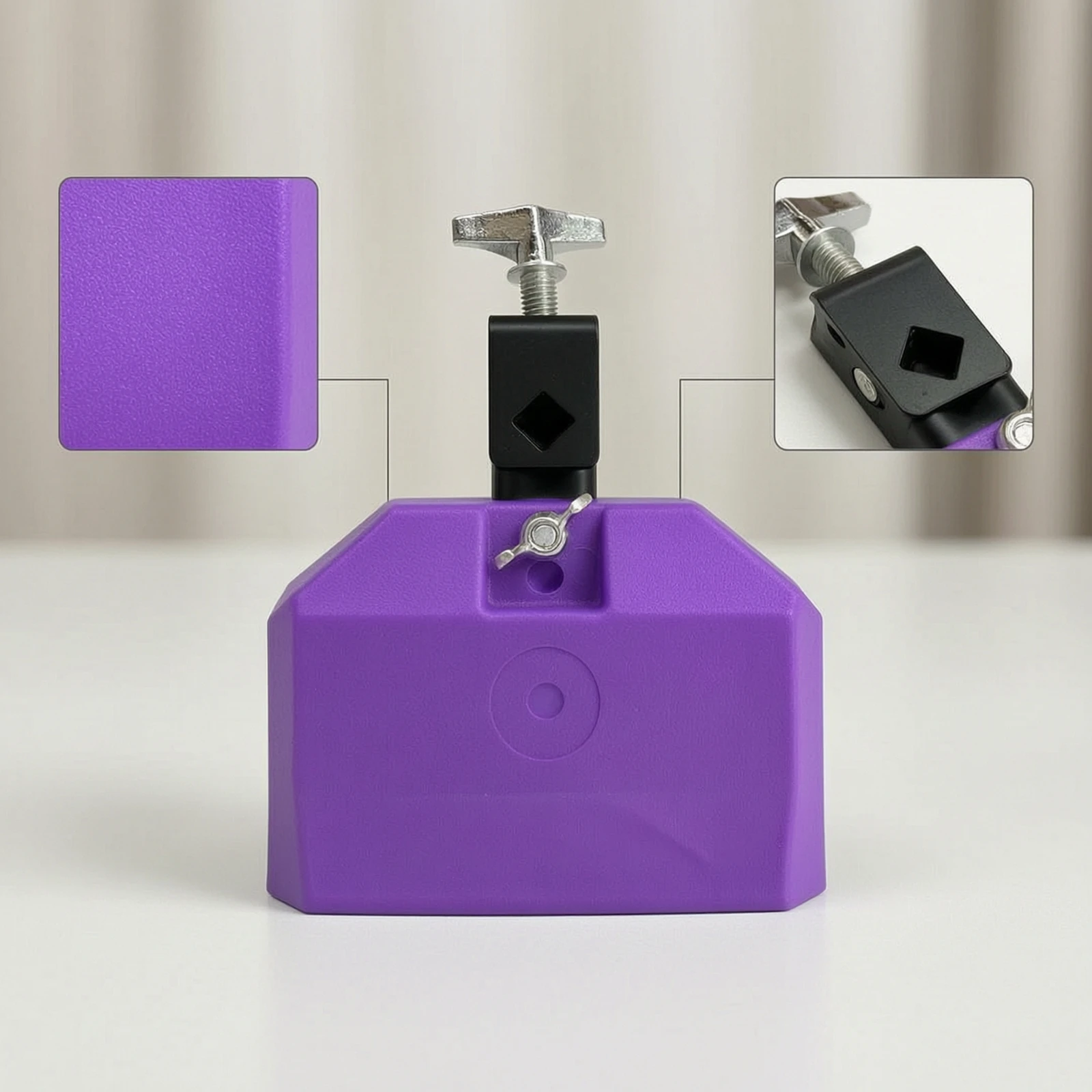 Bangzi Plastic Percussion Block with Clamp Temple Block Rectangular Instrument Hollow for Percussionists, Marching Band