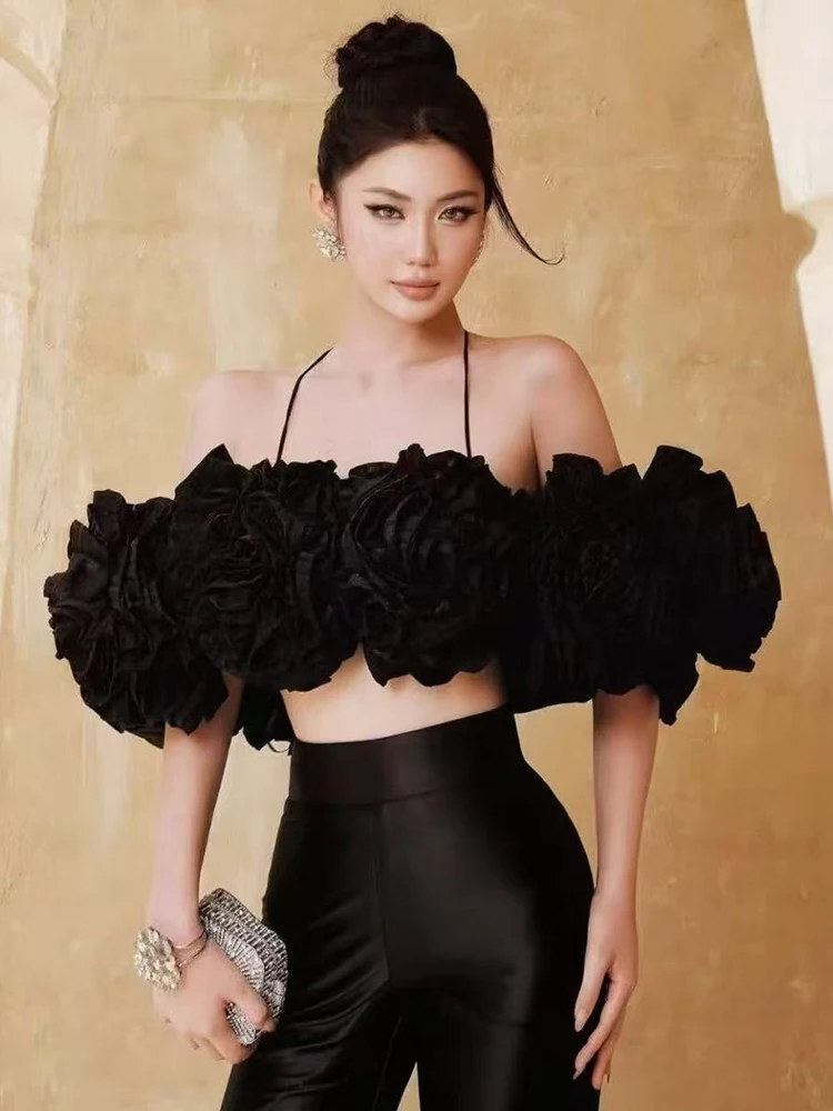 

Дизайнерская трехмерная наклейка, сексуальный топ с открытыми плечами для осенней женской моды 2025 года и универсальный праздничный топ