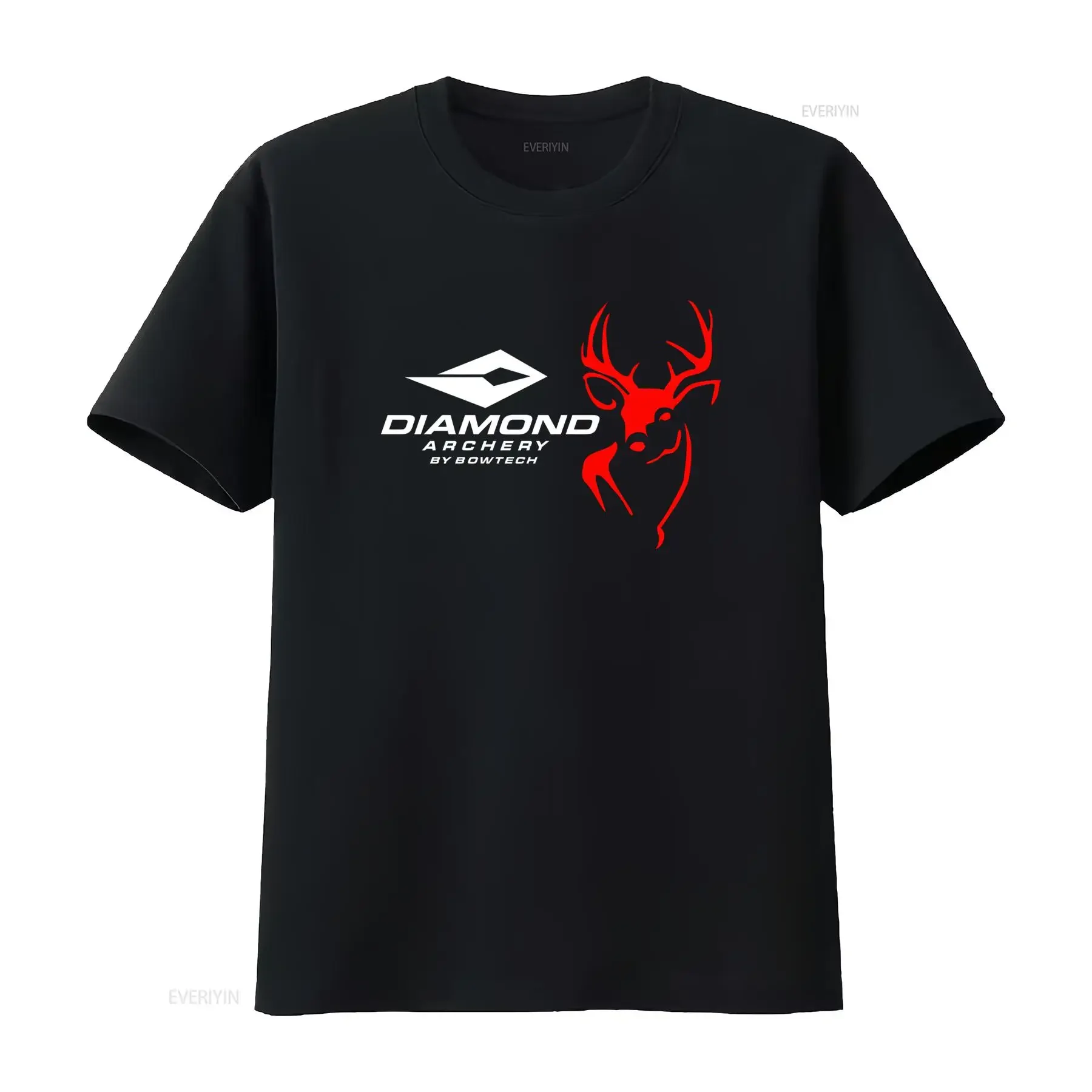 Diamond Archery Bowtech Men's Black T Shirt with Red Deer Head Print Sizes S 5XL vintage Washed homme Casual Breathable Unisex