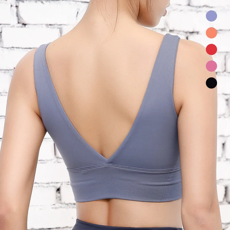 

2019 new style gather shockproof deep V back Yoga bra women's running fitness underwear