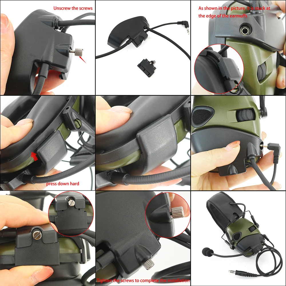 Tactical Audição Cancelamento De Ruído Headset, Tiro Eletrônico Headphones, ARC Capacete Rail Adapter, Kit De Microfone, Esponja Ouvido