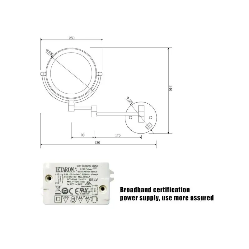 360 °   مرآة حلاقة مقاومة للماء قابلة للدوران مع كوب شفط، تكبير 1X/10X، مثالية للسفر والاستخدام اليومي