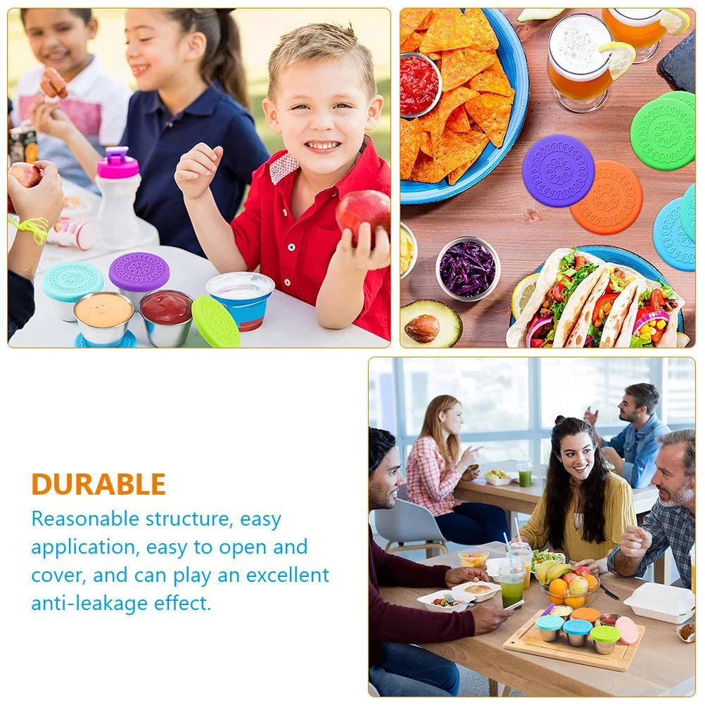 

6Pcs Silicone Dipping Bowl Lids Tight Fit Seal Covers for Sauces Seasonings Appetizers Small Sauce Cups Leak Resistant Storage