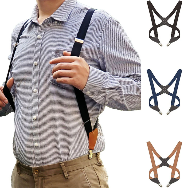

Fashion Vintage Suspenders for Adult Women Men 2.5cm Wide Cross-Over Back 2 Side Clips Adjustable Elastic Trouser Brace Straps