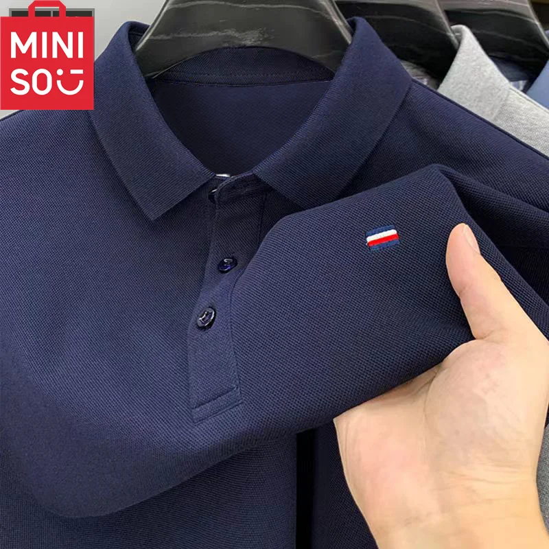 MINISO short sleeved polo shirt men's summer new item for middle-aged and young men's t-shirt loose solid color embroidered lape