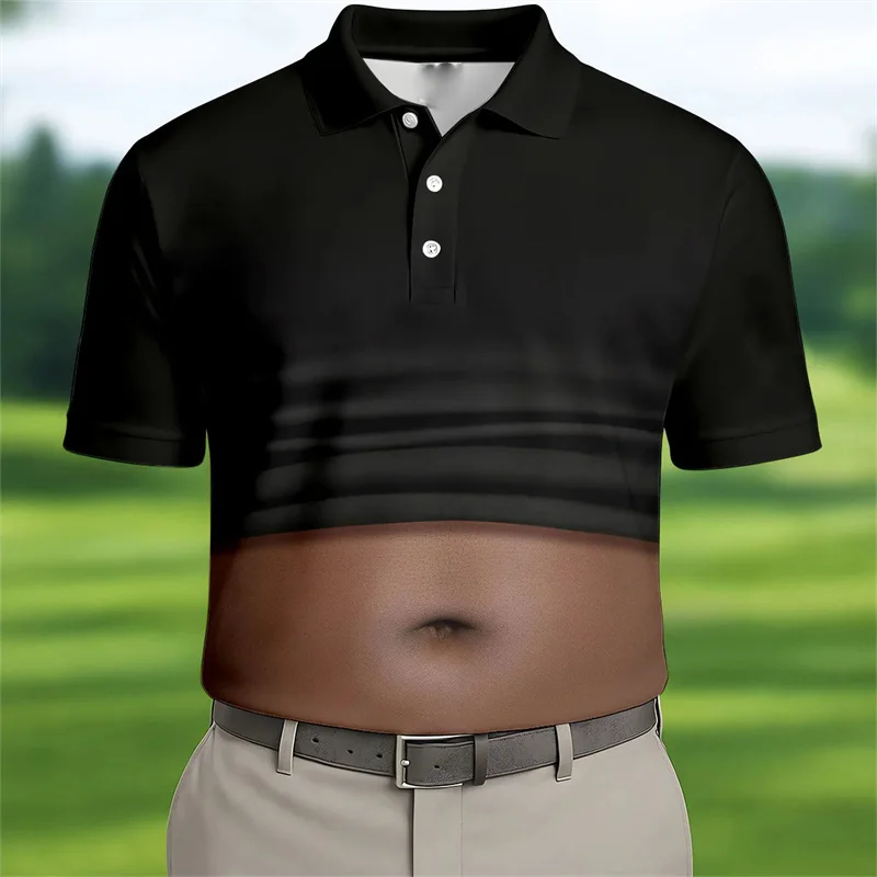 Lustiges 3D-Druck Big Belly Cosplay Golf-Poloshirt für Herren, Kurzarm-Poloshirt mit Knöpfen, Schwarz, Persönlichkeit, Neu, Einzigartiges Oberteil – Detail 5