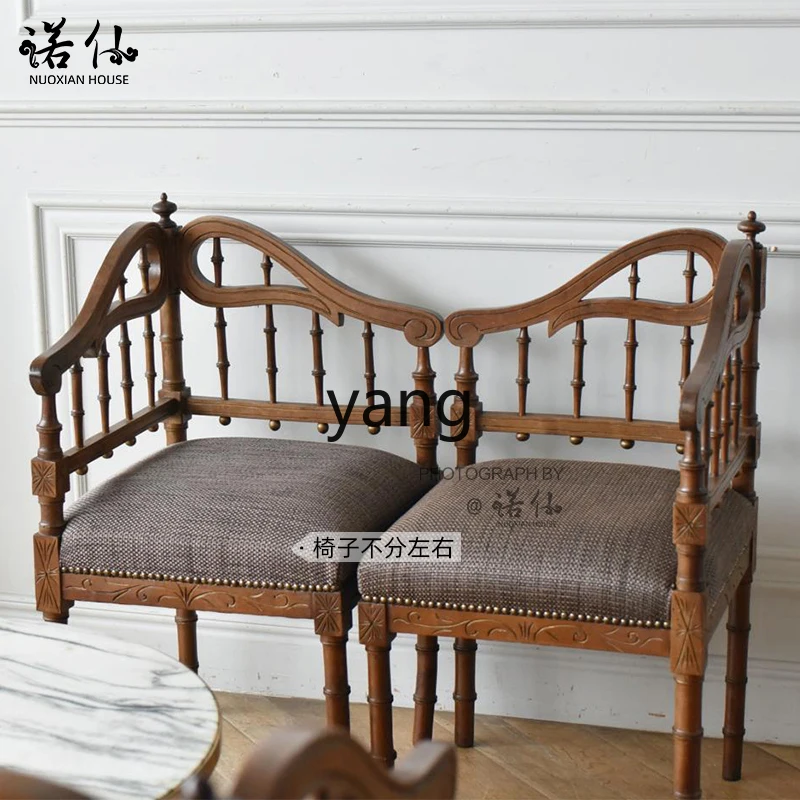 Yjq Solid Wood Carving Corner Chair Vintage Replica Triangle Dining Chair Casual Shoes Changing Bench Soft Seats