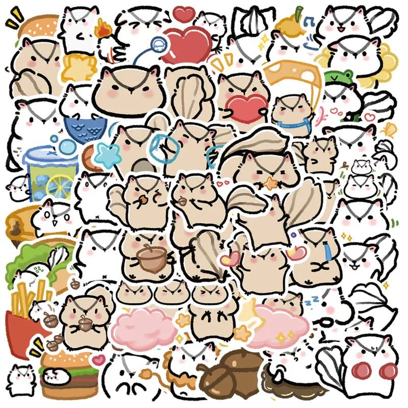 10/30/50/2x50pcs Diary Cartoon Squirrel Stickers Child Gift Scrapbooking Kawaii Decorative Stationery Stickers Dairy New 2022