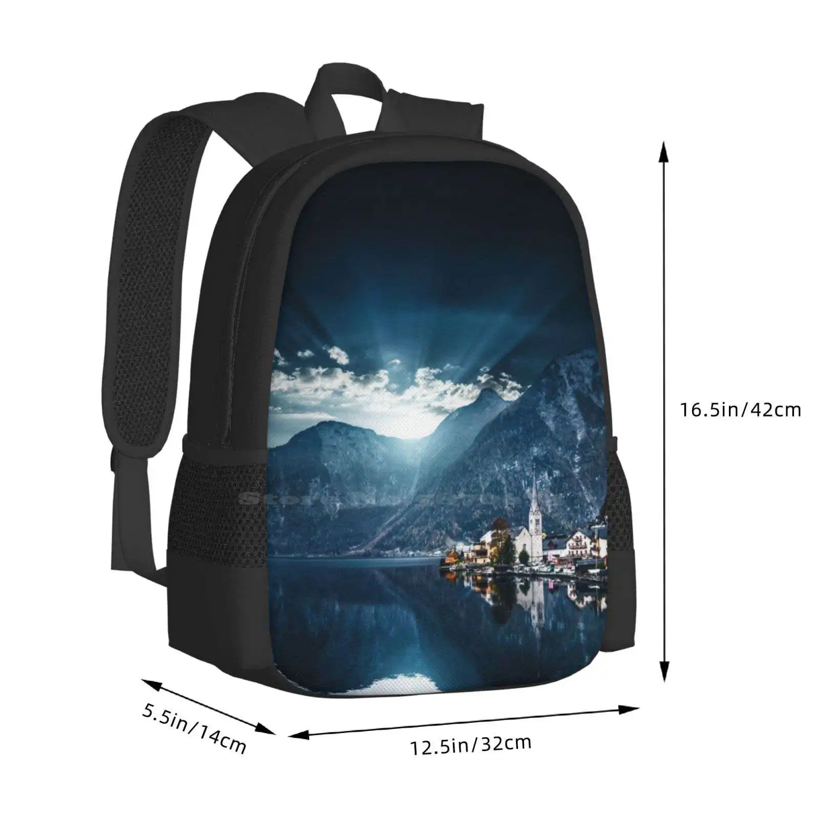 Hallstatt In Austrian Alps Backpacks For School Teenagers Girls Travel Bags Architecture Bridge Built Structure Building