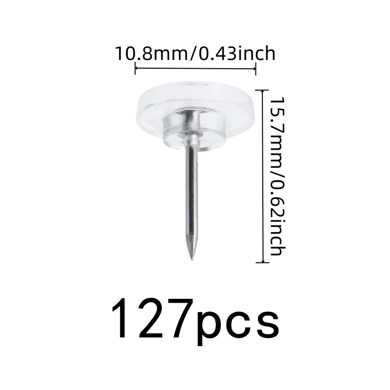 127 pcs Flat Head Push Pins for DIY Decoration Wall, Transparent Flat Head, Compact Discrete Design, Multipurpose