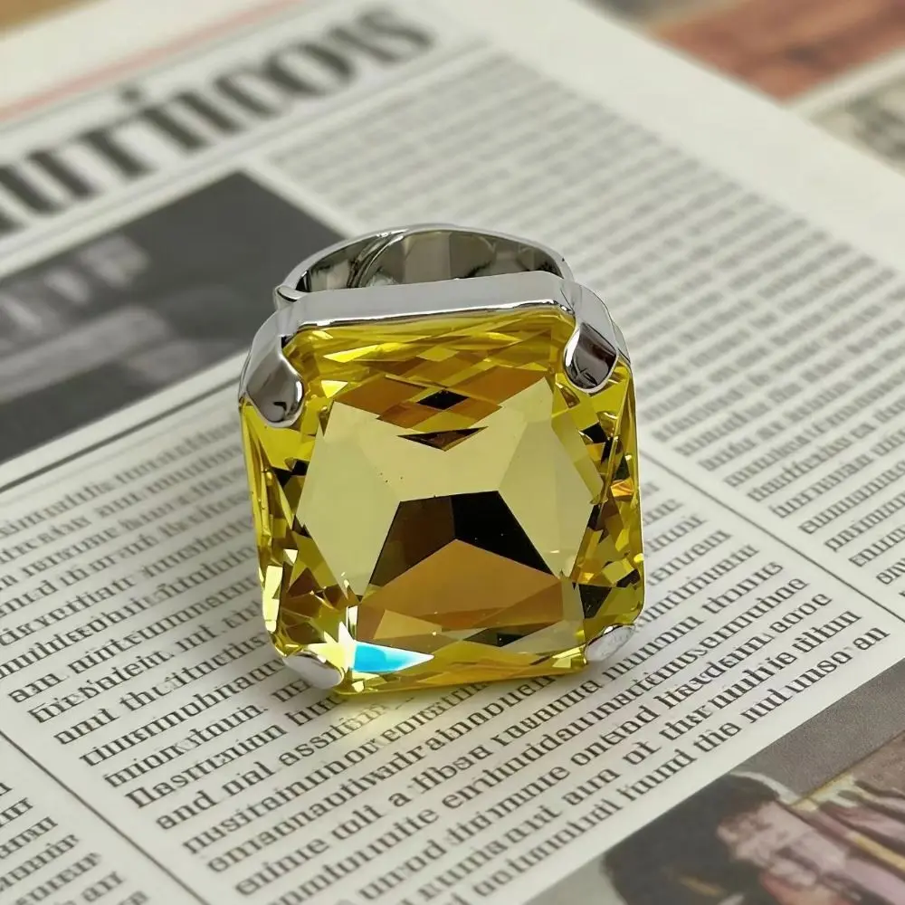 Square Shape Square Rhinestone Ring Adjustable Size Rhinestone Crystal Adjustable Crystal Ring Exaggerated Giant Large Size