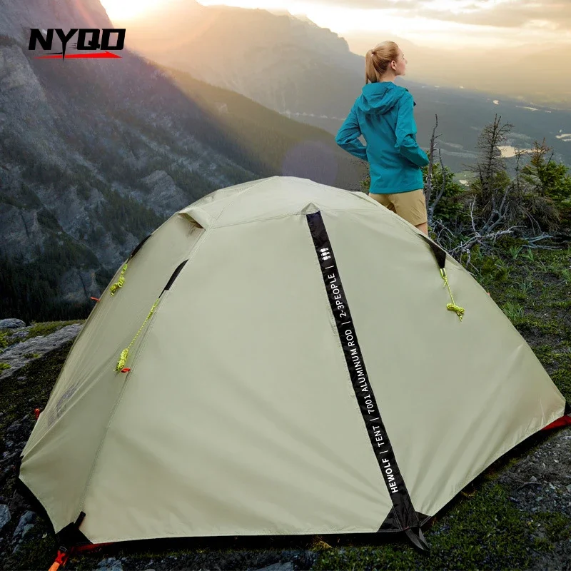 Hewolf 1595 2-3 People Backpacking Tent Outdoor Camping 4 Season Winter Skirt Tent Double Layer Waterproof Hiking Survival