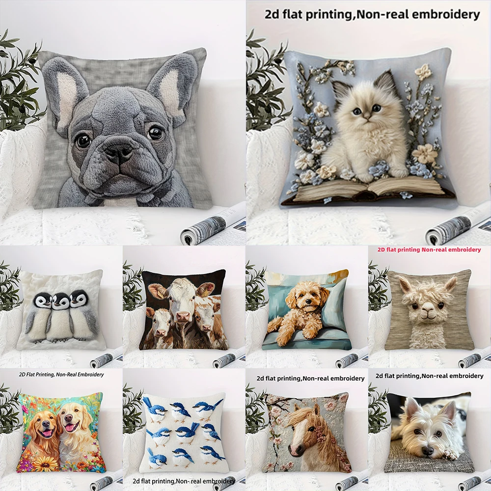 Adorable 2D Flat-Printed Pet and Animal-Patterned Pillowcases for Ultimate Comfort Sofa seat mattress cover,home decoration