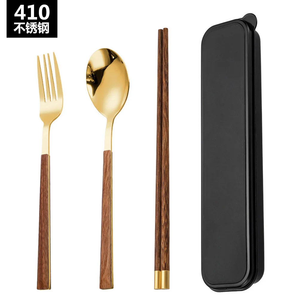 

Outdoor Portable Tableware Set 2/3 PCS Imitation Wood Grain Fork Spoon And Chopsticks Set With Storage Box Camping Table Props