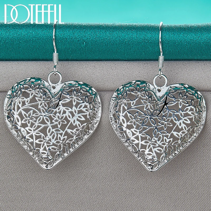 DOTEFFIL 925 Sterling Silver Hollow Heart Flower Earrings For Women Best Gift Wedding Engagement Jewelry