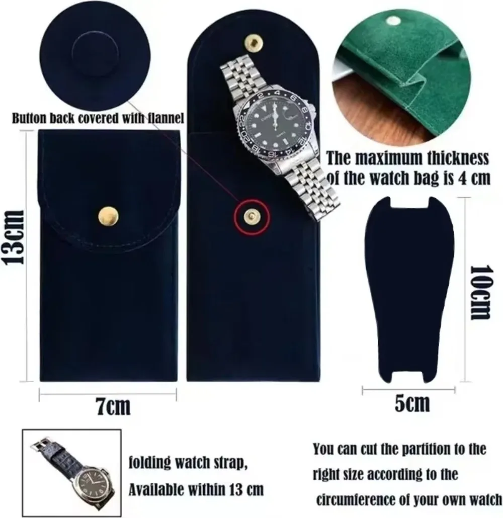 Embers Uhrentasche, grün, blau, schwarz, Flanell, Geschenktüte, Reise-Aufbewahrungskoffer, langlebig, tragbar, Staubschutzhülle für Uhren